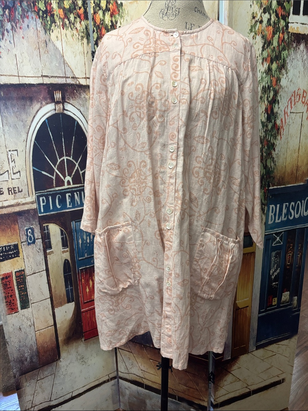 Gudrun Sjoden Button-Up Tunic, Blush Pink/Print, Medium